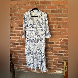 Blue and White Floral Shirt Dress USA M